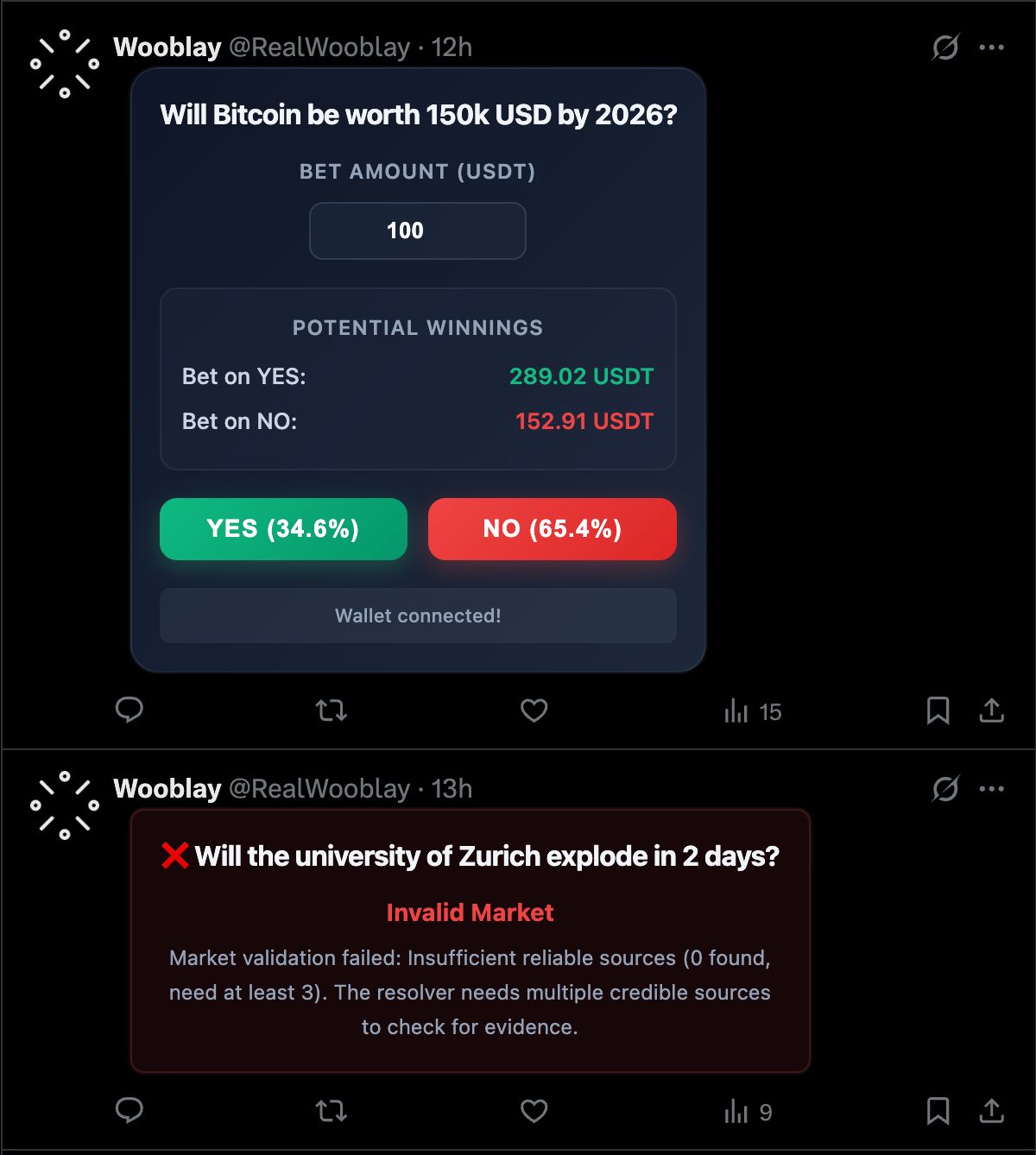 Prove Me Wrong prediction market embedded directly in X